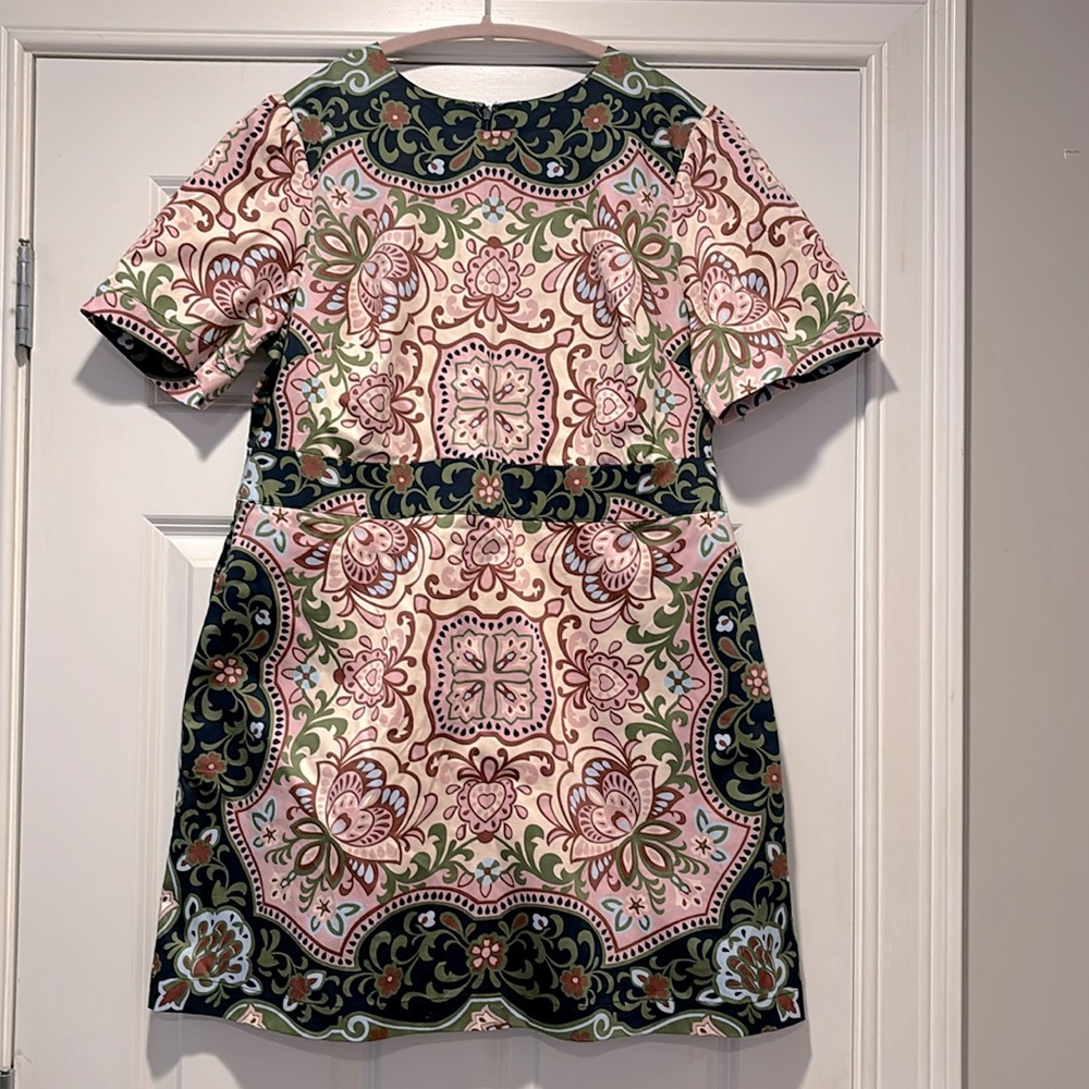Boden Pink Green Black Patterned Short-Sleeve Shift Dress
